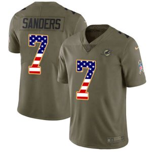 Finest Dolphins #7 Jason Sanders Olive/USA Flag Youth Stitched NFL Limited 2017 Salute To Service Jersey