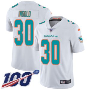 Outstanding Dolphins #30 Alec Ingold White Youth Stitched NFL 100th Season Vapor Limited Jersey
