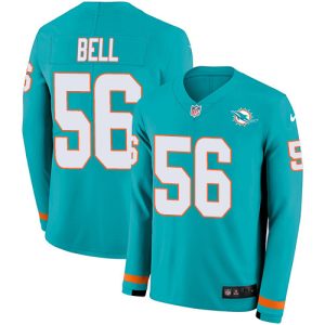 Gorgeous Dolphins #56 Quinton Bell Aqua Green Team Color Youth Stitched NFL Limited Therma Long Sleeve Jersey