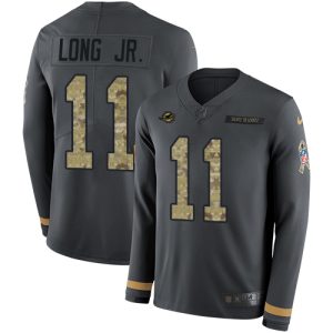 Exceptional Dolphins #11 David Long Jr. Anthracite Salute to Service Youth Stitched NFL Limited Therma Long Sleeve Jersey