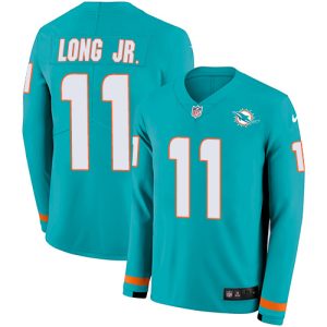 Superior Dolphins #11 David Long Jr. Aqua Green Team Color Youth Stitched NFL Limited Therma Long Sleeve Jersey