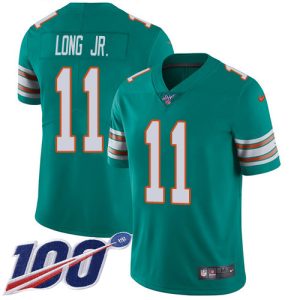 Superior Dolphins #11 David Long Jr. Aqua Green Alternate Youth Stitched NFL 100th Season Vapor Untouchable Limited Jersey