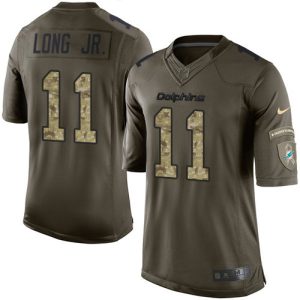 Exquisite Dolphins #11 David Long Jr. Green Youth Stitched NFL Limited 2015 Salute to Service Jersey