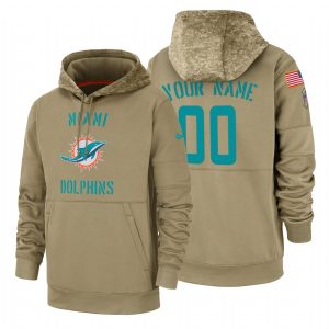 Superior Miami Dolphin Custom  Tan 2019 Salute To Service Name & Number Sideline Therma Pullover Hoodie