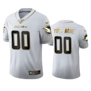 Exceptional Miami Dophins Custom Men's  White Golden Edition Vapor Limited NFL 100 Jersey