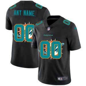 Gorgeous Miami Dolphins Custom Men's  Team Logo Dual Overlap Limited NFL Jersey Black
