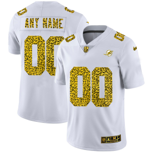 Gorgeous Miami Dolphins Custom Men's  Flocked Leopard Print Vapor Limited NFL Jersey White