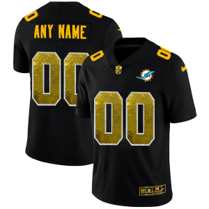 Superb Miami Dolphins Custom Men's Black  Golden Sequin Vapor Limited NFL Jersey