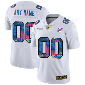 Exceptional Miami Dolphins Custom Men's White  Multi-Color 2020 NFL Crucial Catch Limited NFL Jersey