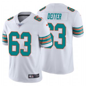 High quality Dolphins #63 Michael Deiter White Alternate Men's Stitched NFL 100th Season Vapor Untouchable Limited Jersey