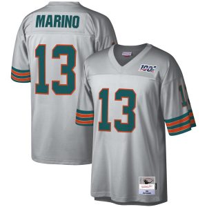 Exquisite Miami Dolphins #13 Dan Marino Mitchell & Ness NFL 100 Retired Player Platinum Jersey