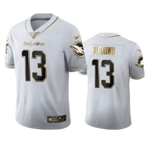Gorgeous Miami Dolphins #13 Dan Marino Men's White Golden Edition Vapor Limited NFL 100 Jersey