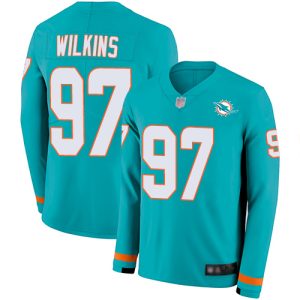 Exquisite Dolphins #97 Christian Wilkins Aqua Green Team Color Men's Stitched NFL Limited Therma Long Sleeve Jersey