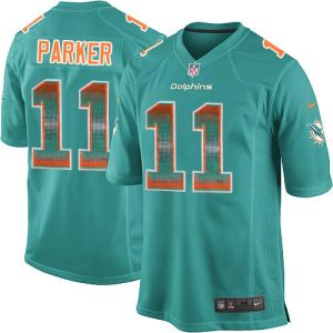 Finest Dolphins #11 DeVante Parker Aqua Green Team Color Men's Stitched NFL Limited Strobe Jersey