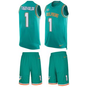 Gorgeous Dolphins #1 Tua Tagovailoa Aqua Green Team Color Men's Stitched NFL Limited Tank Top Suit Jersey
