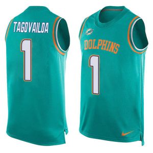 Outstanding Dolphins #1 Tua Tagovailoa Aqua Green Team Color Men's Stitched NFL Limited Tank Top Jersey