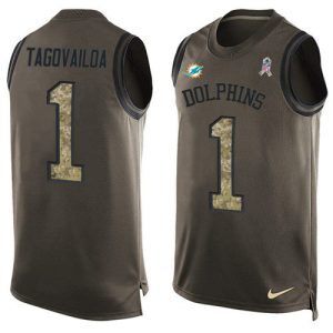 Gorgeous Dolphins #1 Tua Tagovailoa Green Men's Stitched NFL Limited Salute To Service Tank Top Jersey
