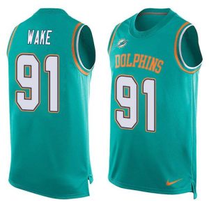 Premium Dolphins #91 Cameron Wake Aqua Green Team Color Men's Stitched NFL Limited Tank Top Jersey