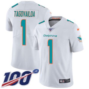 Superb Dolphins #1 Tua Tagovailoa White Men's Stitched NFL 100th Season Vapor Untouchable Limited Jersey
