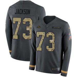Exceptional Dolphins #73 Austin Jackson Anthracite Salute to Service Men's Stitched NFL Limited Therma Long Sleeve Jersey