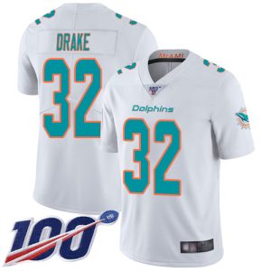 Finest Dolphins #32 Kenyan Drake White Men's Stitched NFL 100th Season Vapor Limited Jersey