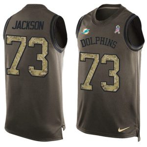 Finest Dolphins #73 Austin Jackson Green Men's Stitched NFL Limited Salute To Service Tank Top Jersey