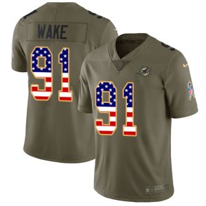 Superior Dolphins #91 Cameron Wake Olive/USA Flag Men's Stitched NFL Limited 2017 Salute To Service Jersey