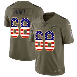 Exceptional Dolphins #68 Robert Hunt Olive/USA Flag Men's Stitched NFL Limited 2017 Salute To Service Jersey