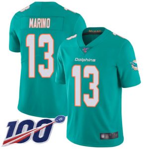 Exceptional Dolphins #13 Dan Marino Aqua Green Team Color Men's Stitched NFL 100th Season Vapor Limited Jersey