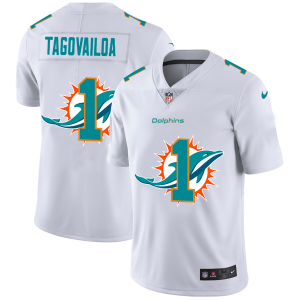 Premium Miami Dolphins #1 Tua Tagovailoa White Men's Team Logo Dual Overlap Limited NFL Jersey