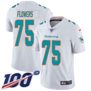 High quality Dolphins #75 Ereck Flowers White Men's Stitched NFL 100th Season Vapor Untouchable Limited Jersey