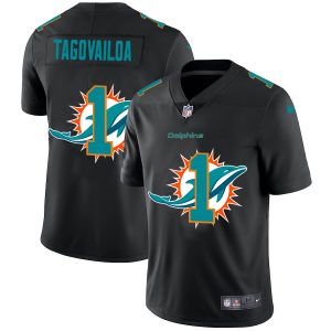 Marvelous Miami Dolphins #1 Tua Tagovailoa Men's Team Logo Dual Overlap Limited NFL Jersey Black