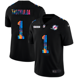 High quality Miami Dolphins #1 Tua Tagovailoa Men's Multi-Color Black 2020 NFL Crucial Catch Vapor Untouchable Limited Jersey