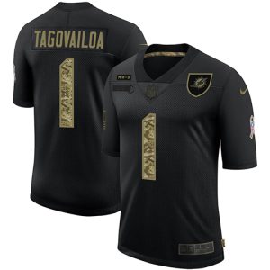 Exquisite Miami Dolphins #1 Tua Tagovailoa Men's 2020 Salute To Service Camo Limited NFL Jersey Black