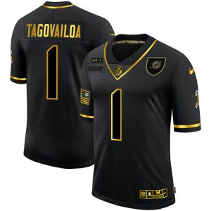 Marvelous Miami Dolphins #1 Tua Tagovailoa Men's 2020 Salute To Service Golden Limited NFL Jersey Black