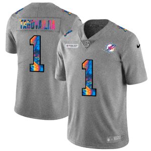 Marvelous Miami Dolphins #1 Tua Tagovailoa Men's Multi-Color 2020 NFL Crucial Catch NFL Jersey Greyheather