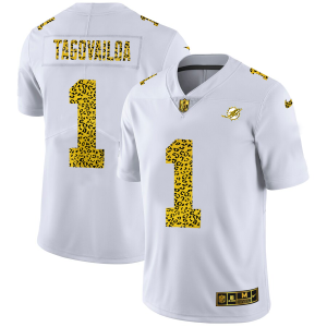 Outstanding Miami Dolphins #1 Tua Tagovailoa Men's Flocked Leopard Print Vapor Limited NFL Jersey White