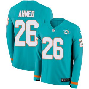 Premium Dolphins #26 Salvon Ahmed Aqua Green Team Color Men's Stitched NFL Limited Therma Long Sleeve Jersey