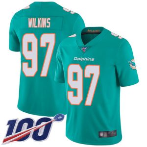 High quality Dolphins #97 Christian Wilkins Aqua Green Team Color Men's Stitched NFL 100th Season Vapor Limited Jersey