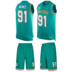 Finest Dolphins #91 Cameron Wake Aqua Green Team Color Men's Stitched NFL Limited Tank Top Suit Jersey
