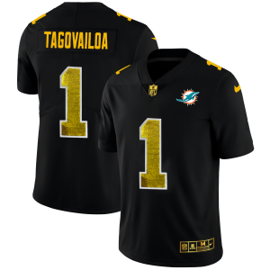 Outstanding Miami Dolphins #1 Tua Tagovailoa Men's Black Golden Sequin Vapor Limited NFL Jersey