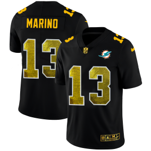 Exquisite Miami Dolphins #13 Dan Marino Men's Black Golden Sequin Vapor Limited NFL Jersey