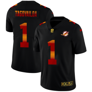 Premium Miami Dolphins #1 Tua Tagovailoa Men's Black Red Orange Stripe Vapor Limited NFL Jersey
