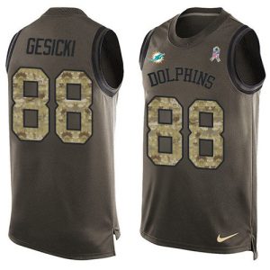 Premium Dolphins #88 Mike Gesicki Green Men's Stitched NFL Limited Salute To Service Tank Top Jersey