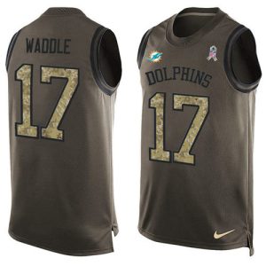 Premium Dolphins #17 Jaylen Waddle Green Men's Stitched NFL Limited Salute To Service Tank Top Jersey