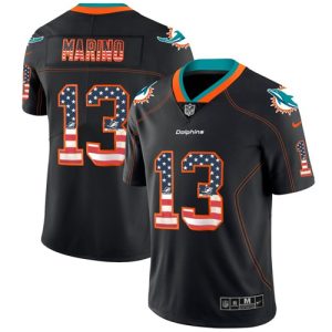 Finest Dolphins #13 Dan Marino Black Men's Stitched NFL Limited Rush USA Flag Jersey