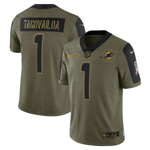 Marvelous Miami Dolphins #1 Tua Tagovailoa Olive 2021 Salute To Service Limited Player Jersey