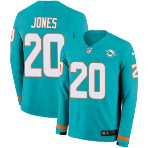 High quality Dolphins #20 Reshad Jones Aqua Green Team Color Men's Stitched NFL Limited Therma Long Sleeve Jersey