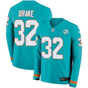 Gorgeous Dolphins #32 Kenyan Drake Aqua Green Team Color Men's Stitched NFL Limited Therma Long Sleeve Jersey