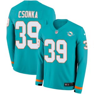 Gorgeous Dolphins #39 Larry Csonka Aqua Green Team Color Men's Stitched NFL Limited Therma Long Sleeve Jersey